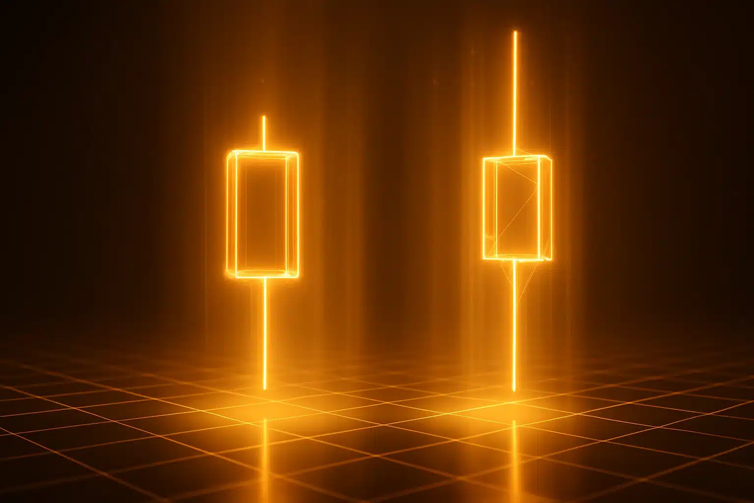 Hammer vs inverted hammer patterns glowing in gold.