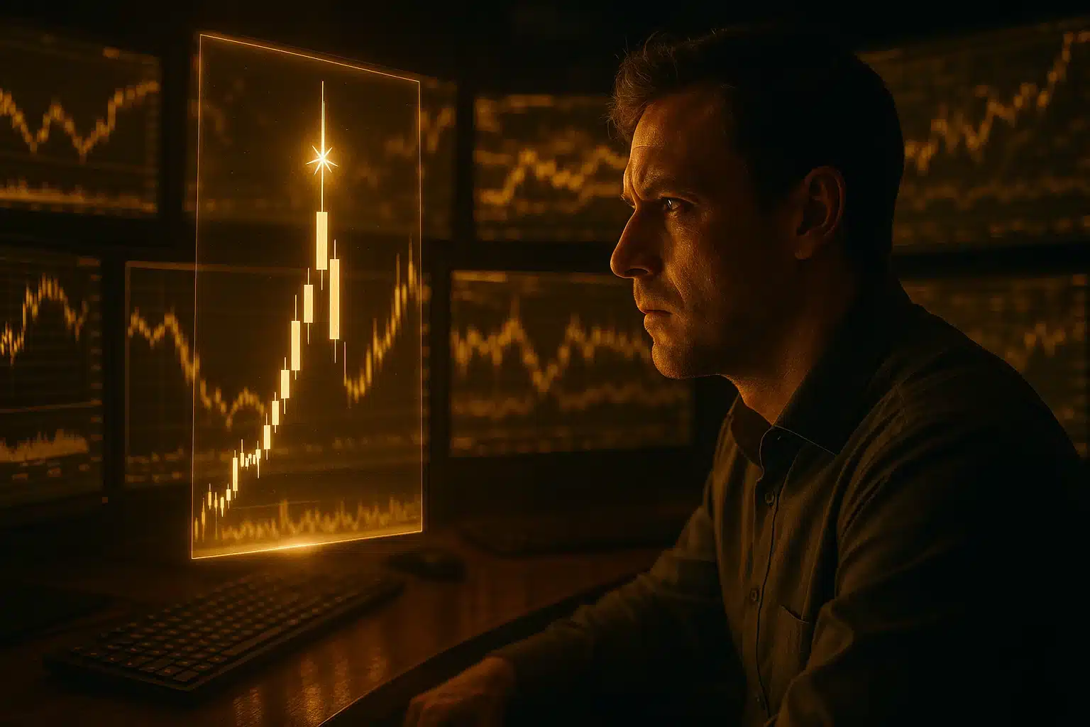 Market psychology shooting star analysis displayed on a golden trading chart.