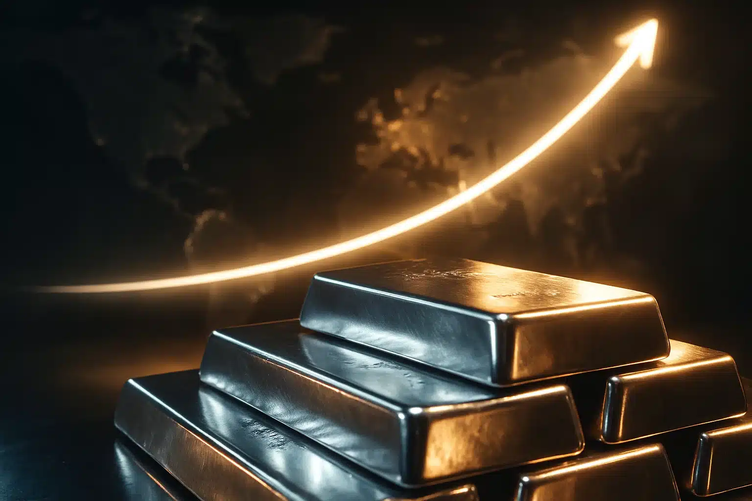 Silver price forecast 2026 - 2050 with rising global trend and silver bars.