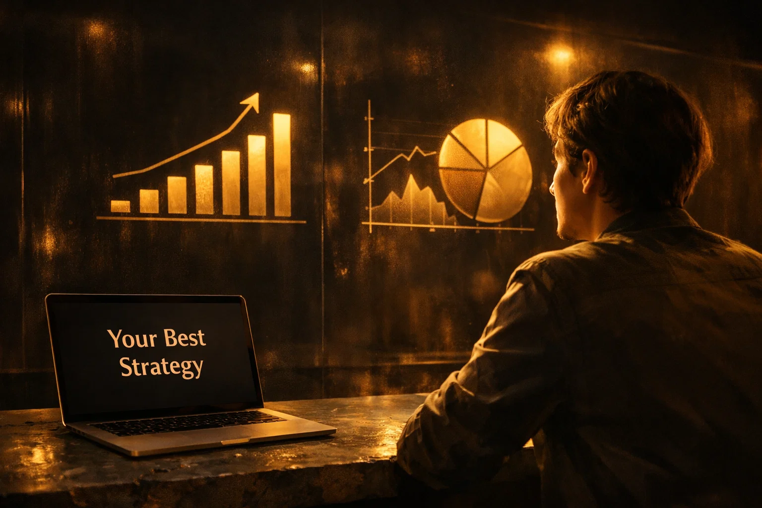 A trader comparing golden financial charts to choose the most suitable market strategy.