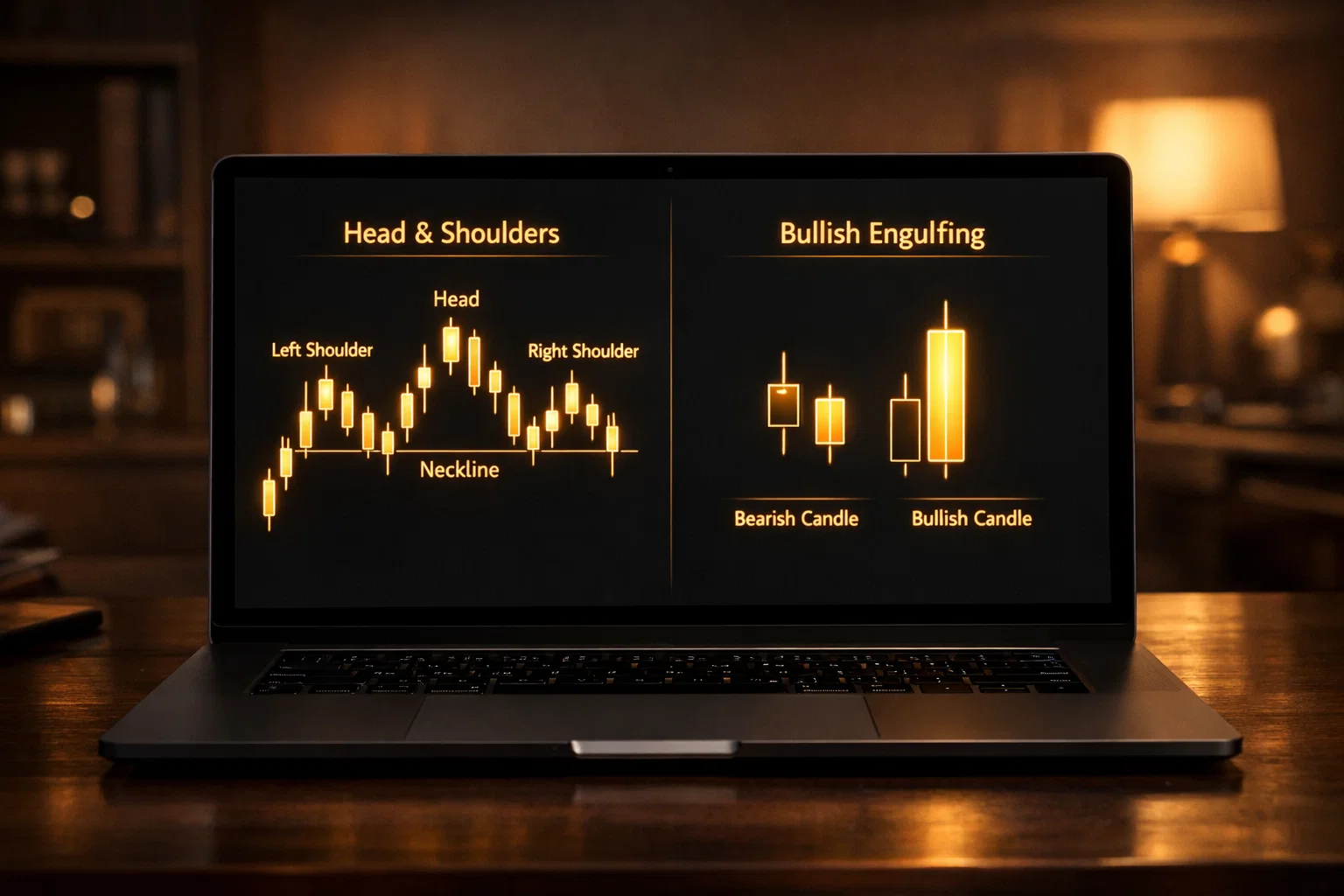 Side-by-side comparison of different reversal patterns on a golden illuminated laptop screen.